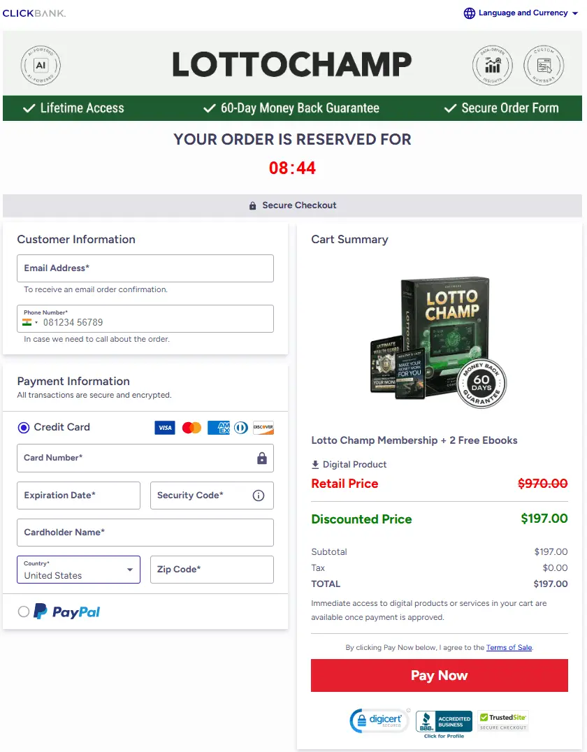 Lotto Champ Secured Order Form